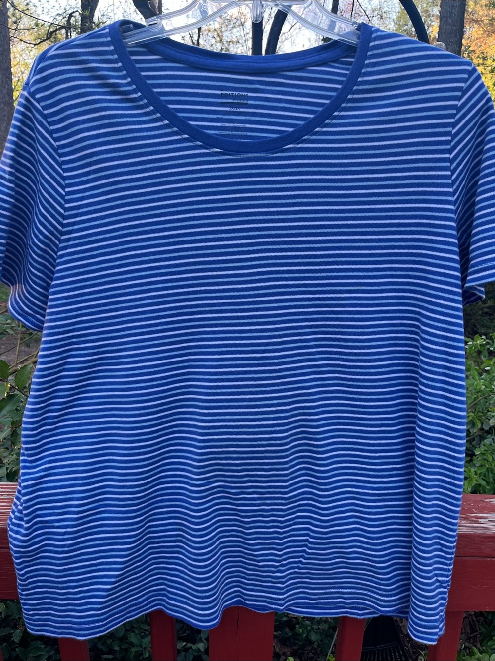 Basic Editions Woman Blue White Striped Short Sleeve Tee Size 3X Nautical